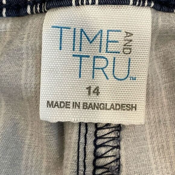 Time and Tru Blue Stripe Belted Cotton Blend Wide Leg Pants Size 14 - Picture 5 of 8